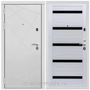 Входные двери МДФ со стеклом, Дверь входная Армада Тесла МДФ 16 мм / МДФ 16 мм СБ-14 Сандал белый стекло черное