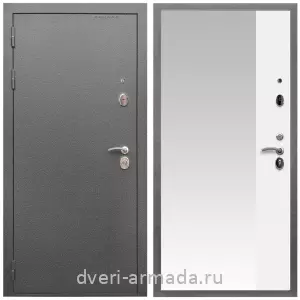 Входные двери с зеркалом и теплоизоляцией, Дверь входная Армада Оптима Антик серебро / МДФ 16 мм ФЛЗ  Панорама-1 Белый матовый
