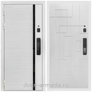 Входные двери с тремя петлями, Умная входная смарт-дверь Армада Каскад WHITE МДФ 10 мм Kaadas K9 / МДФ 16 мм ФЛ-57 Белый жемчуг