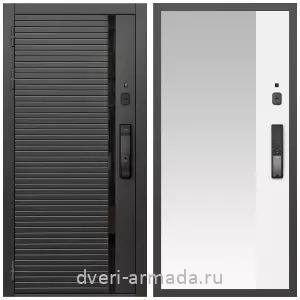 Двери МДФ для квартиры, Умная входная смарт-дверь Армада Каскад BLACK МДФ 10 мм Kaadas K9 / МДФ 16 мм ФЛЗ-Панорама-1, Белый матовый