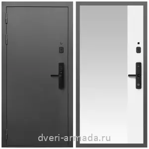 Входные двери со вставками, Умная входная смарт-дверь Армада Гарант Kaadas S500/ МДФ 16 мм ФЛЗ-Панорама-1, Белый матовый