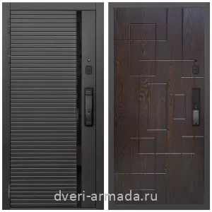 Входные двери 2050 мм, Умная входная смарт-дверь Армада Каскад BLACK МДФ 10 мм Kaadas K9 / МДФ 16 мм ФЛ-57 Дуб шоколад