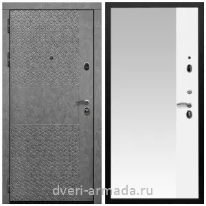 МДФ с зеркалом, Дверь входная Армада Престиж Черная шагрень МДФ 16 мм Штукатурка графит ФЛС - 502 / МДФ 16 мм ФЛЗ Панорама-1 Белый матовый