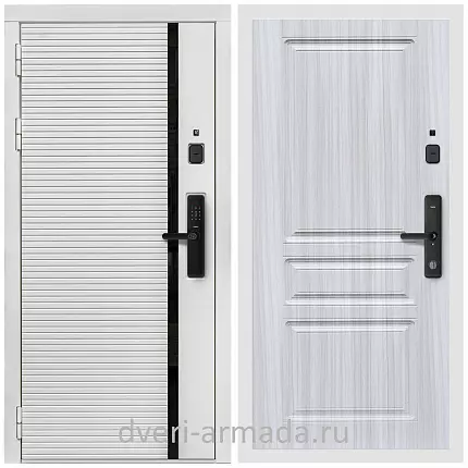 Умная входная смарт-дверь Армада Каскад WHITE МДФ 10 мм Kaadas S500 / МДФ 16 мм ФЛ-243 Сандал белый